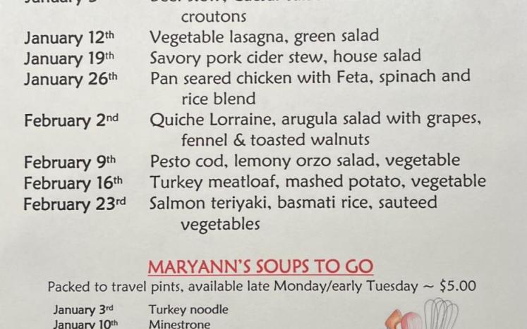 Maryann's Cafe'/Soup - January February 2023 Maryann's Cafe'/Soup - January February 2023