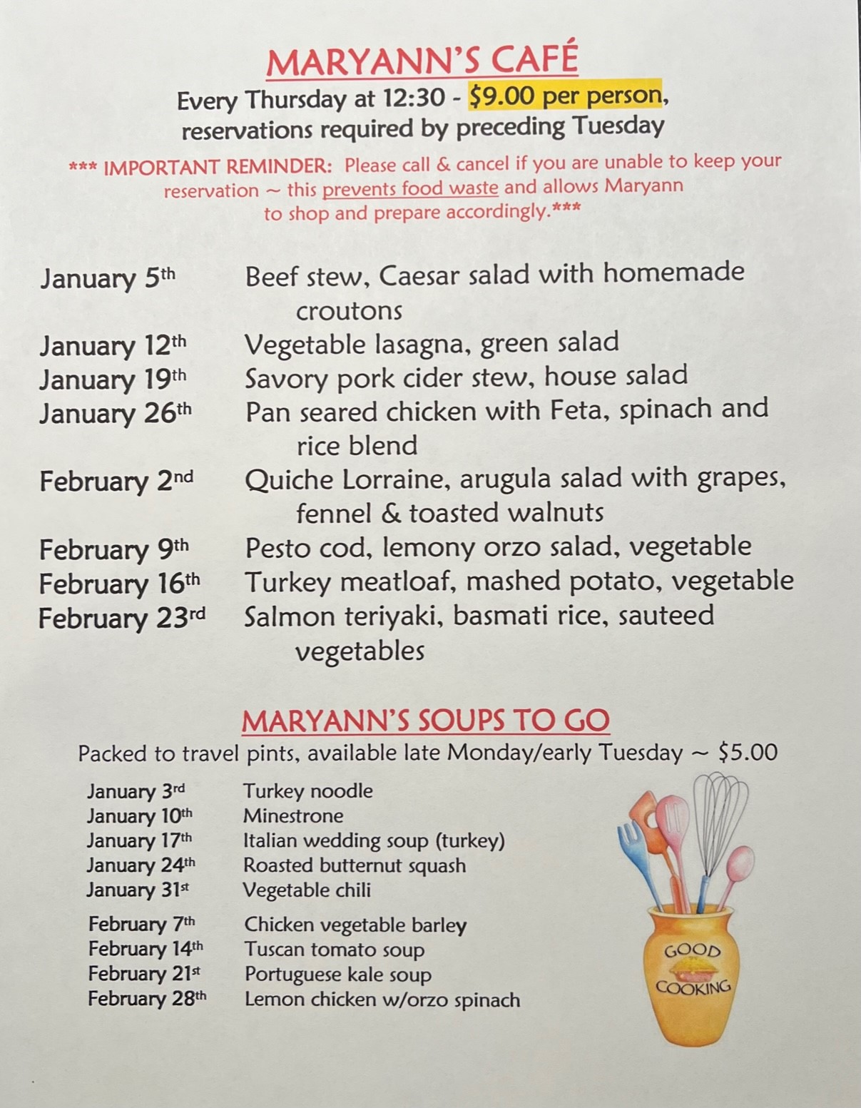 Maryann's Café January February 2023