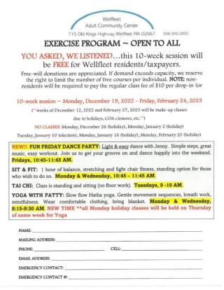 Exercise at the Wellfleet Adult Community Center - Free for Wellfleet Residents