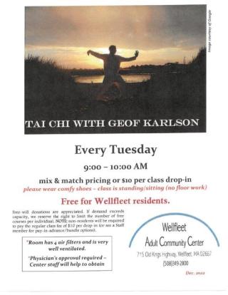 Tai Chi May 2023 - Tuesdays with Geoff - Free for Wellfleet residents